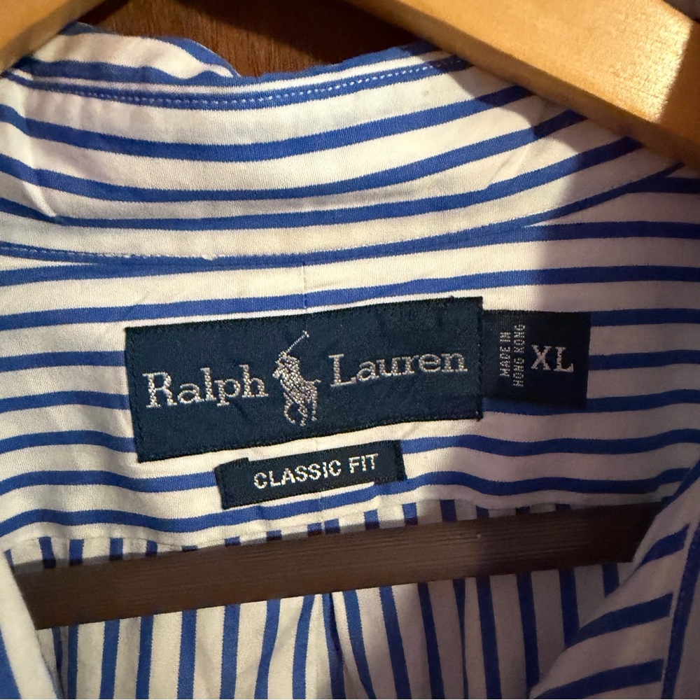 Ralph Lauren Blue and White Stripe Long Sleeve Button Down Size XL - Picture 6 of 9